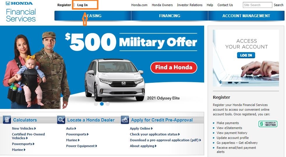 Honda Financial Services Login 1