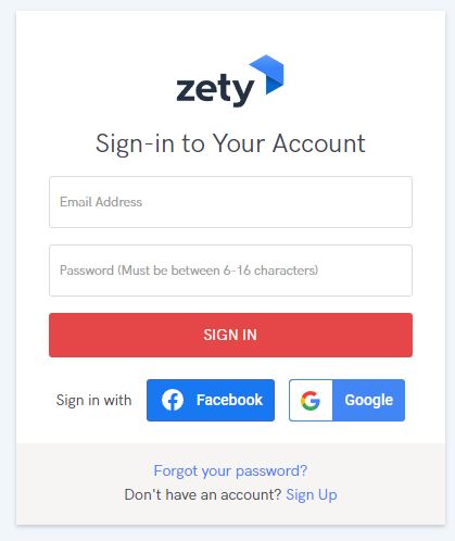 Zety Login forgot password 1