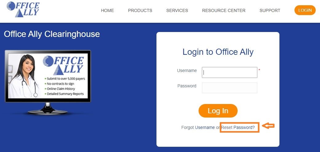 Office Ally Ehr Login reset password 1