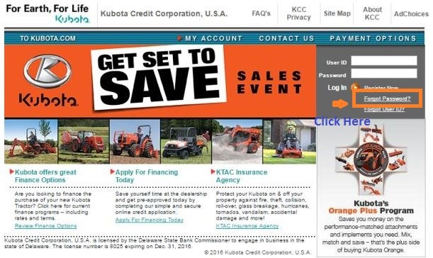 Kubota Credit USA Login forgot password step 1