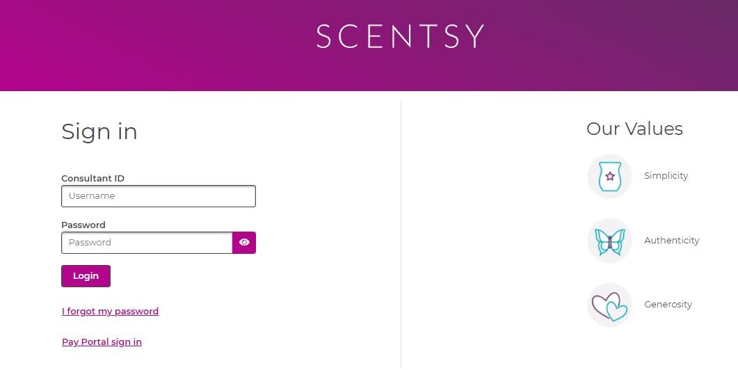Scentsy Dashboard Scentsy Workstation Login page